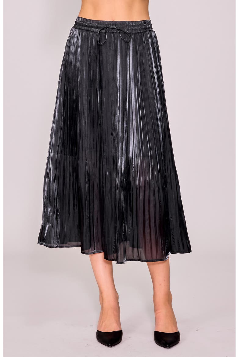 Metallic Release Pleat Skirt, Main, color, BLACK