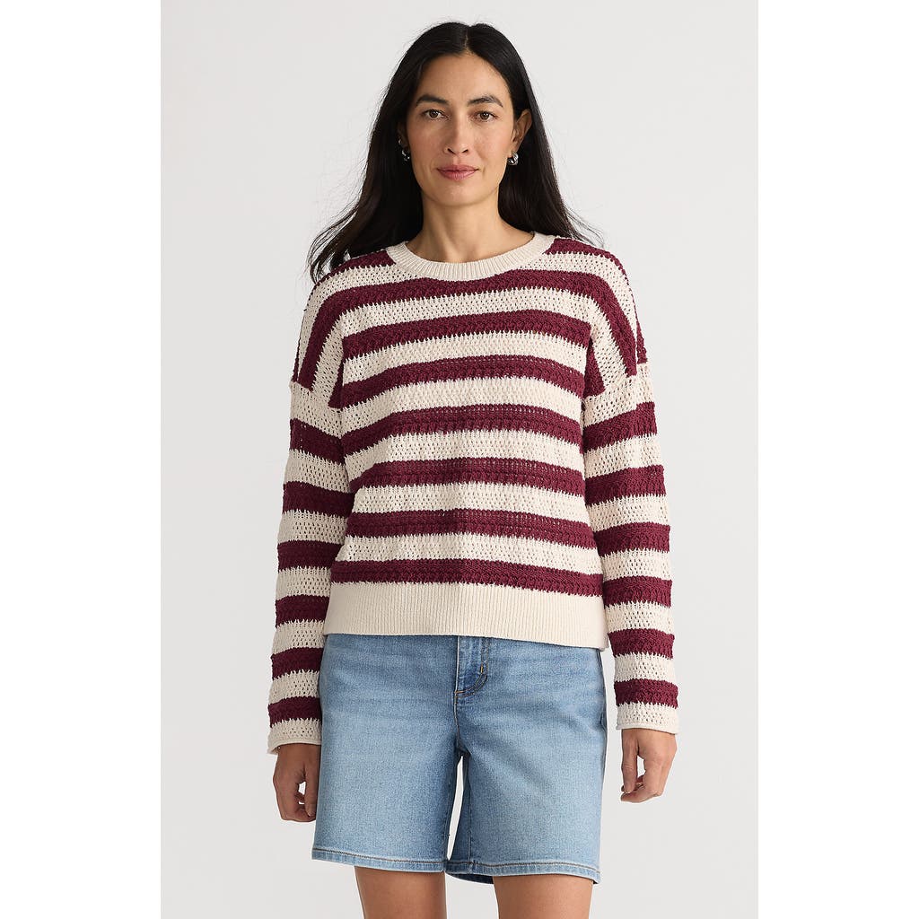 Lands' End Cotton Blend Pointelle Crew Neck Sweater In Pink