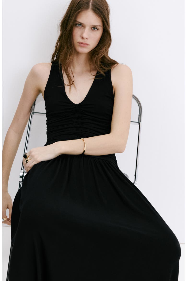 Ruched Sleeveless Maxi Dress, Alternate, color, BLACK