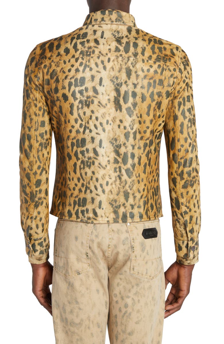TOM FORD Leopard Print Leather Shirt Jacket, Alternate, color,