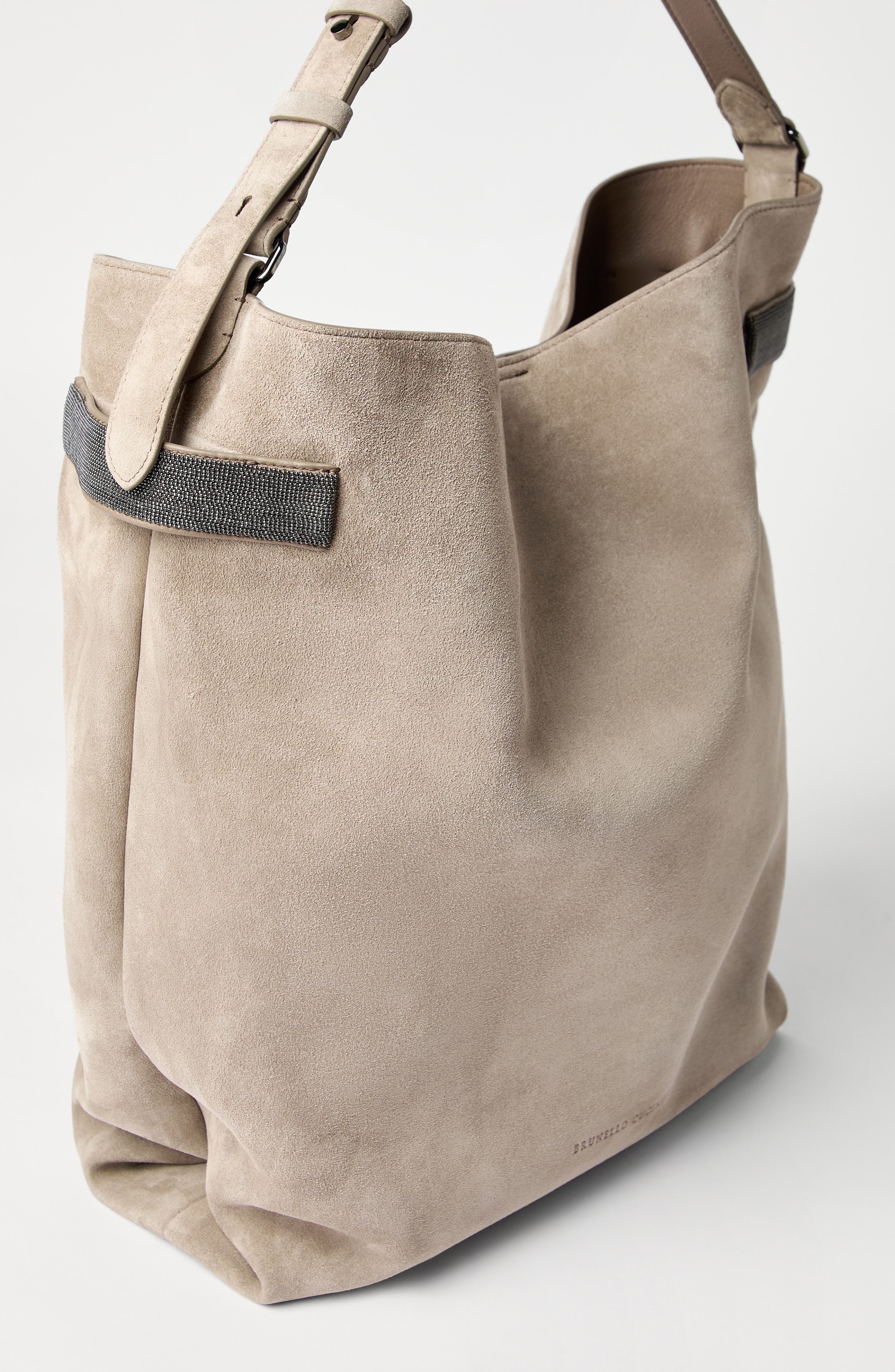 Brunello Cucinelli Suede essence hobo bag, Alternate, color, Grey