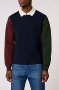 PS Paul Smith Colorblock Long Sleeve Cotton & Merino Wool Polo Sweater