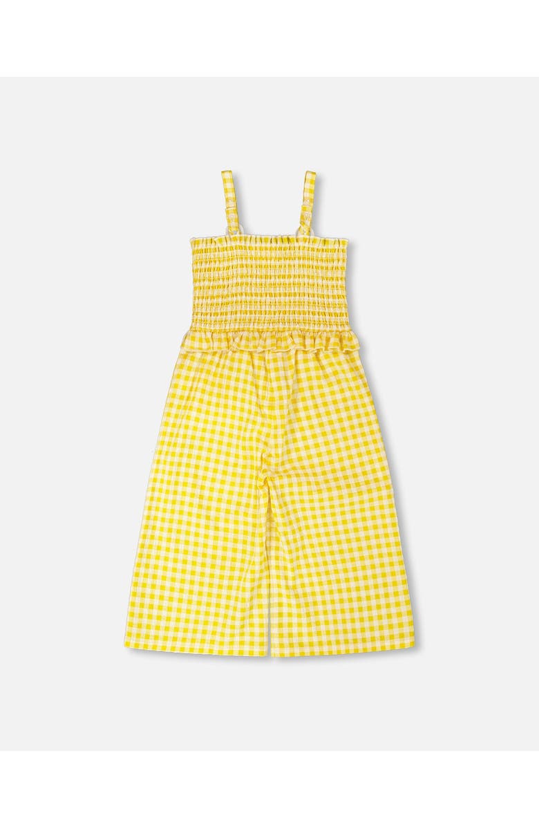 Deux par Deux Capri Smocking Gingham Sleeveless Jumpsuit, Alternate, color, Yellow Gingham