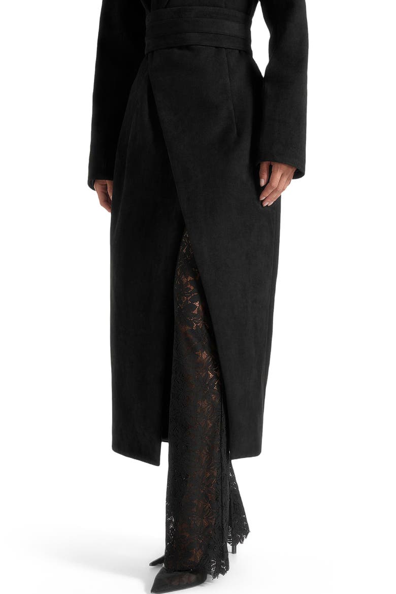 Esma Suede Asymmetric Coat with Cinch Belt, Alternate, color, Black