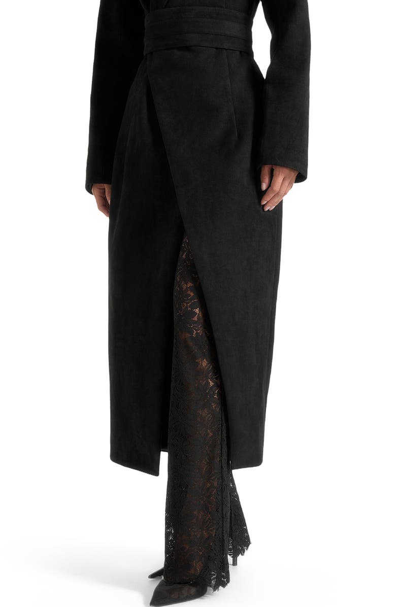 Manière De Voir Esma Suede Asymmetric Coat with Cinch Belt, Alternate, color, Black