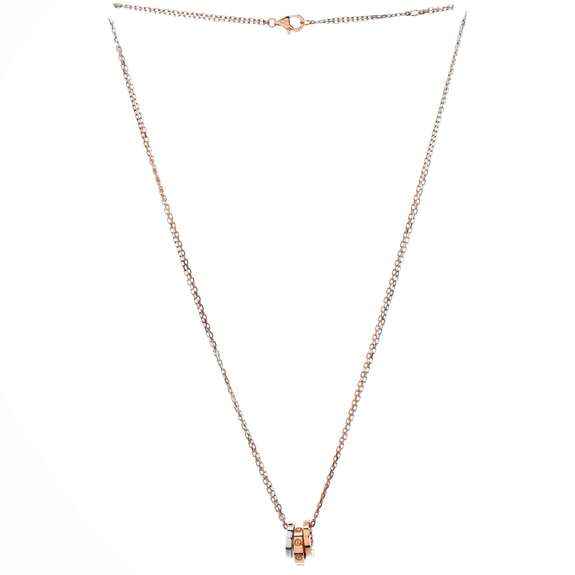 Love 3 Ring Pendant Necklace 18K Rose Gold and 18K White Gold with 6 Diamonds, Alternate, color, Metallic Gold