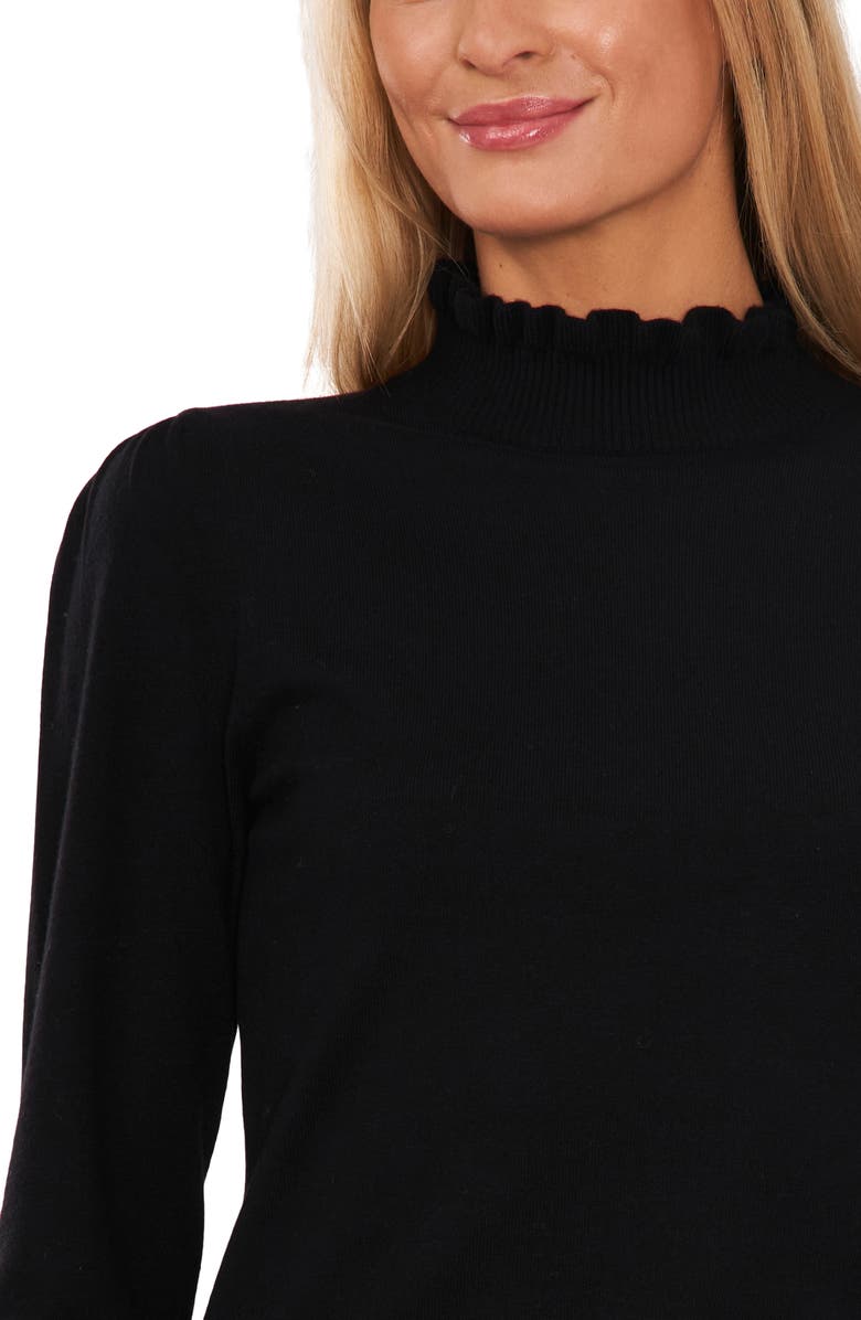 CeCe Ruffle Mock Neck Sweater, Alternate, color, Rich Black
