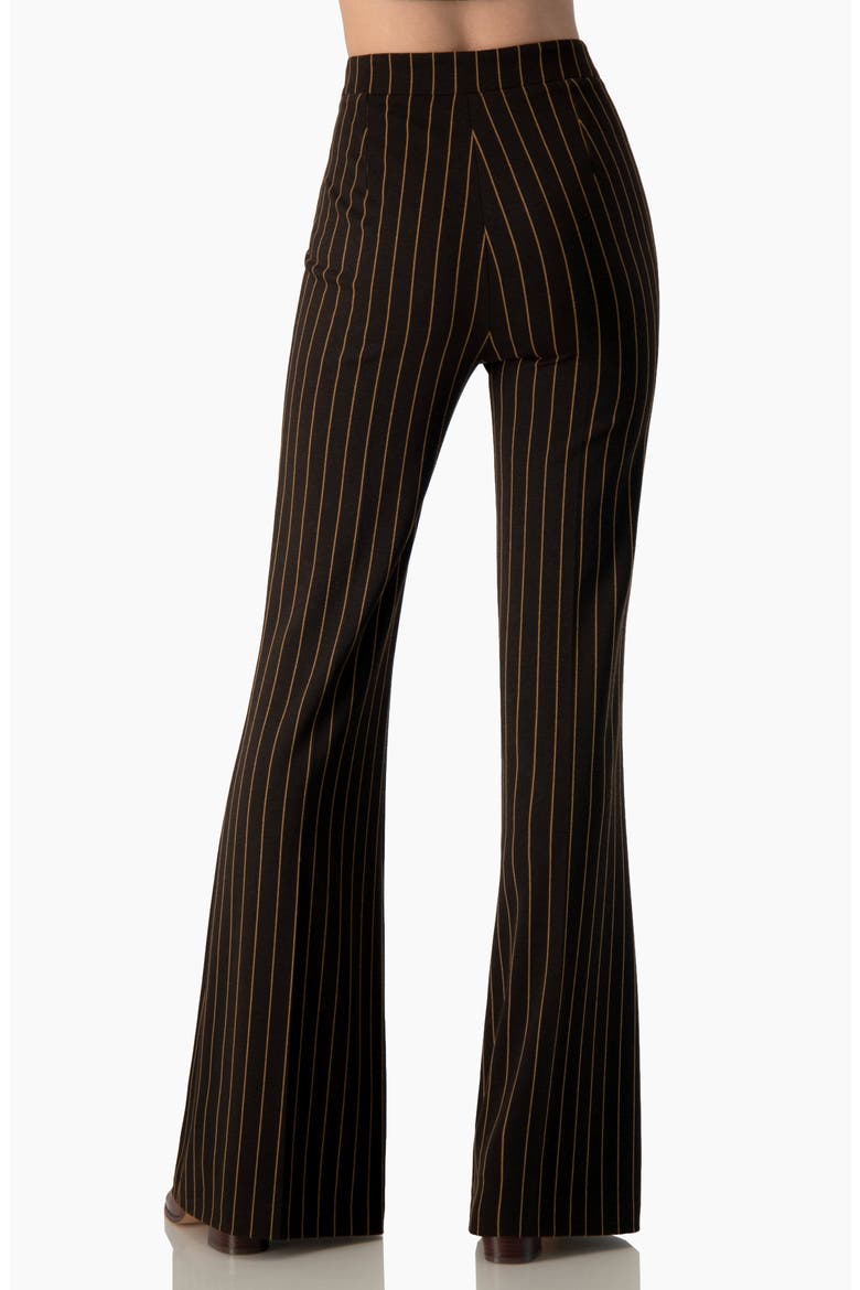 Pinstripe High-waist Wide-leg Flared Trousers, Alternate, color, Brown