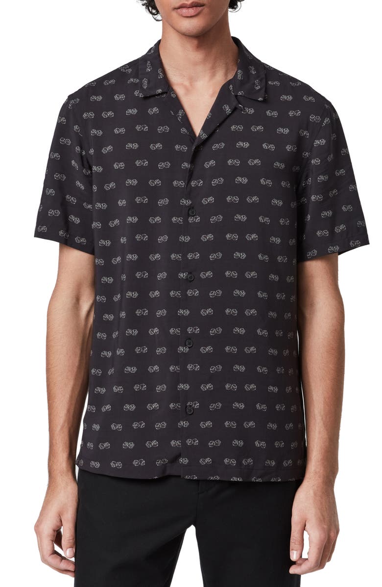 AllSaints Snakeyes Slim Fit Short Sleeve Button-Up Camp Shirt, Main, color, 