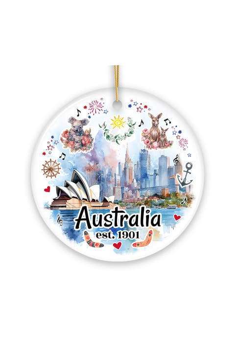 Australia Watercolor Sydney Skyline Ceramic Ornament