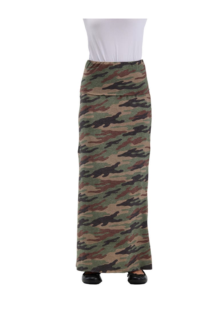 Essential Womens Soft Stretch Elastic Waist Maxi Skirt, Main, color, Green Multi