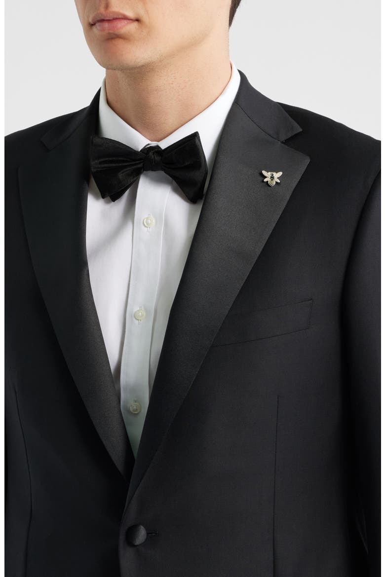 Regular Fit Notched Lapel Black Wool Tuxedo, Alternate, color, BLACK