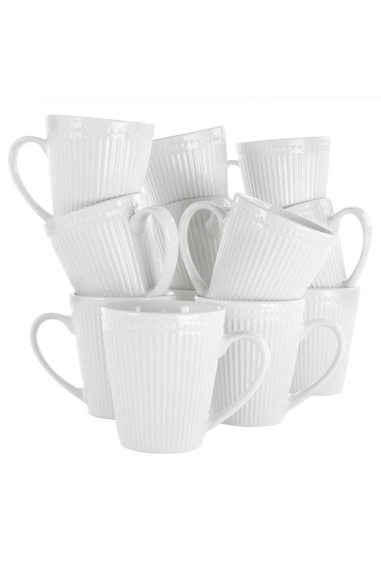 Madeline 12 Piece Porcelain Mug Set, Main, color, White