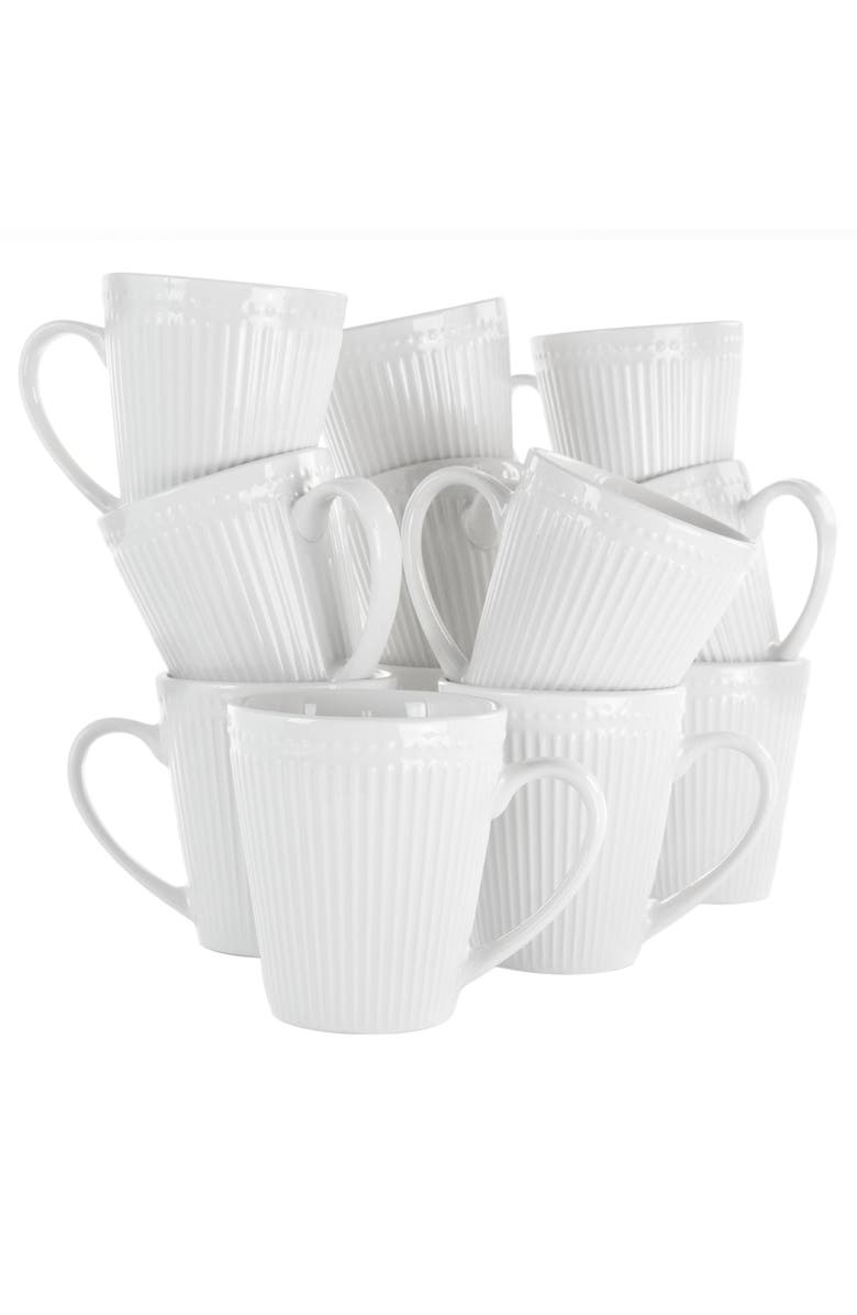 Elama Madeline 12 Piece Porcelain Mug Set, Main, color, White