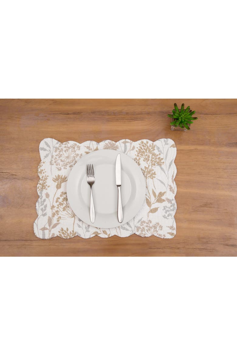 Carmella Fields 100% Cotton Quilted Set of 6 Placemats 13" x 19", Alternate, color, Beige