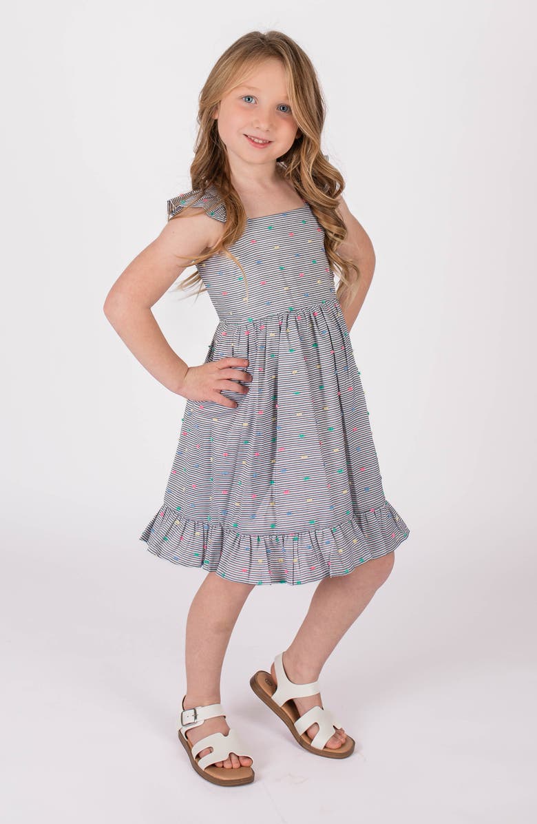 Popatu Kids' Stripe Clip Dot Cotton Party Dress, Alternate, color, Black/ White