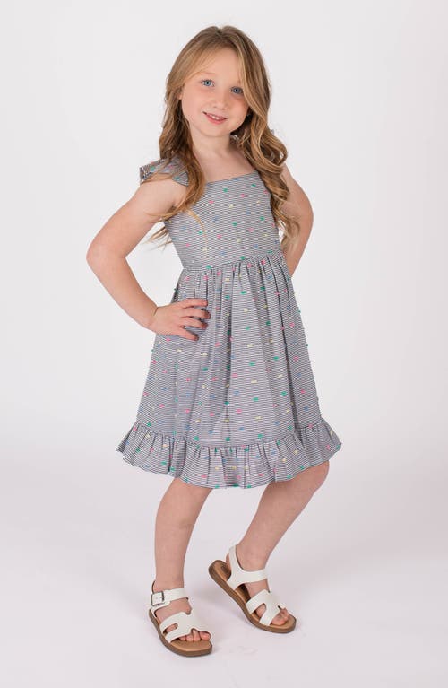Popatu Kids' Stripe Clip Dot Cotton Party Dress In Green