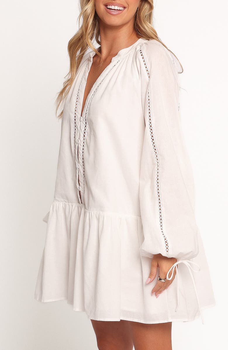 Petal & Pup Hart Long Sleeve Cotton & Linen Minidress, Alternate, color, White