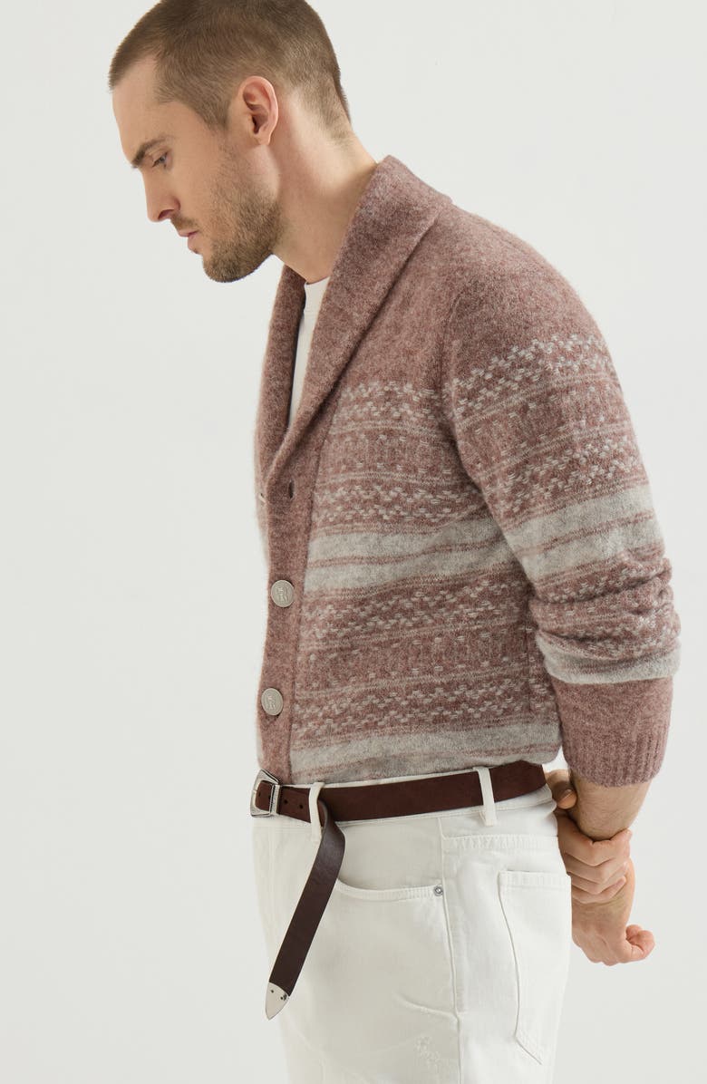 Brunello Cucinelli Alpaca, cashmere and wool nordic jacquard cardigan, Alternate, color, Red