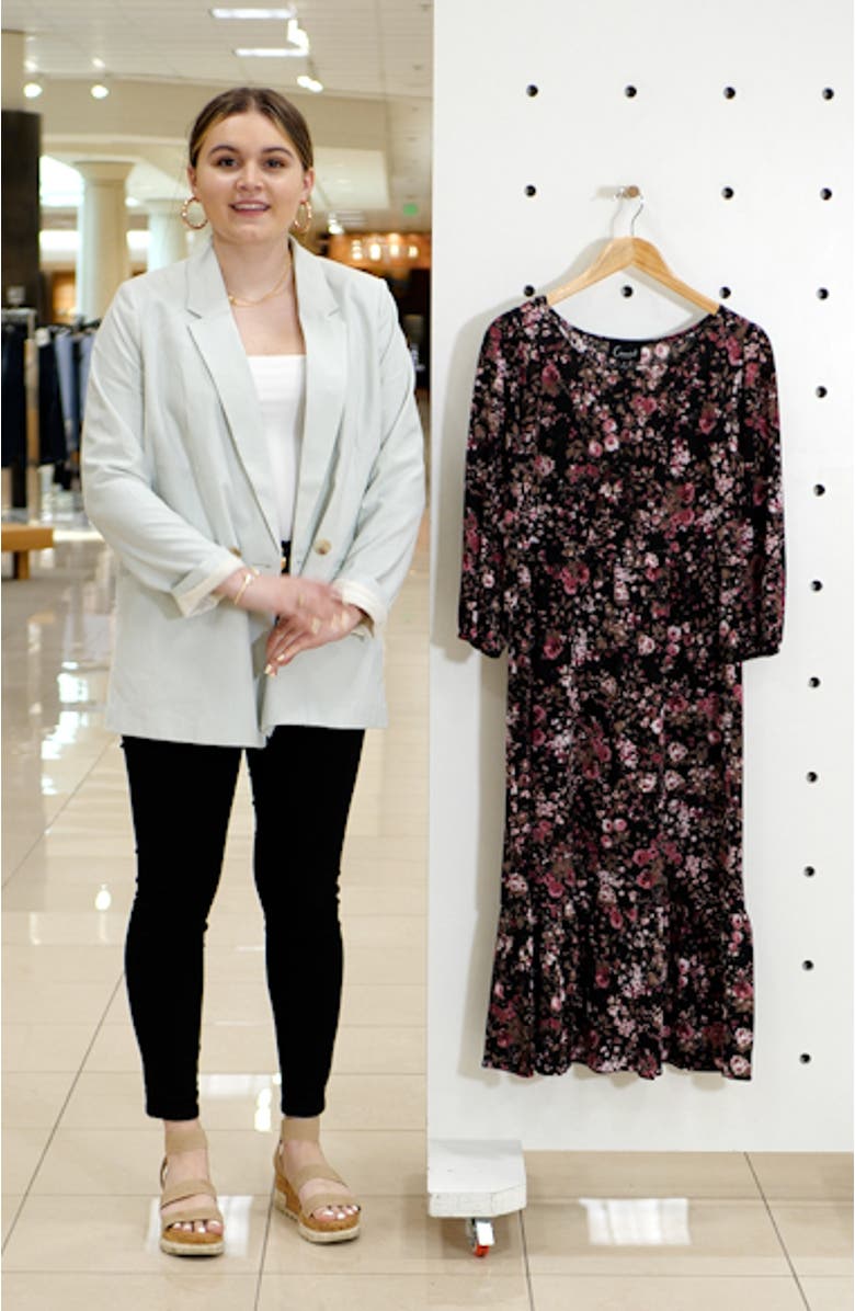 Floral Long Sleeve Stretch Knit Dress, sales video thumbnail