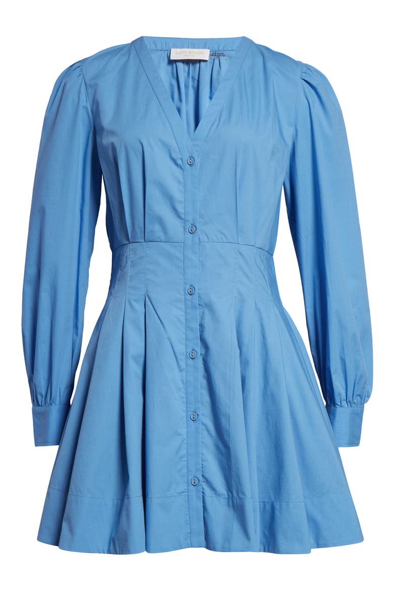 Julianna Pleated Long Sleeve Poplin Minidress, Alternate, color, CORNFLOWER BLUE