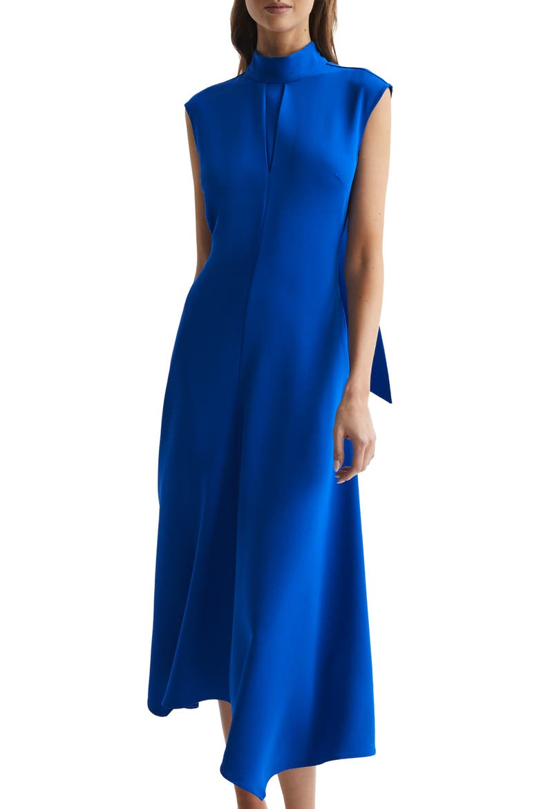 Livvy Mock Neck Open Back Fit & Flare Dress, Alternate, color, BLUE