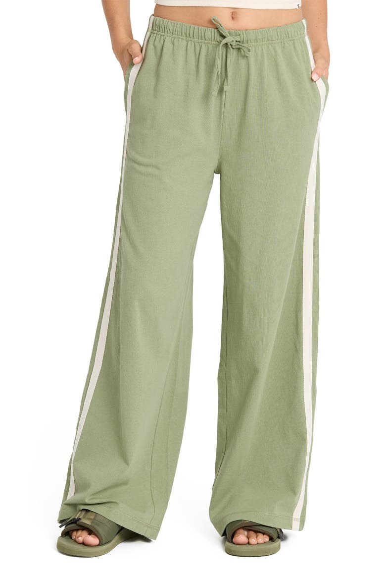 Wave Stamp Side Stripe Wide Leg Cotton Jersey Pants, Main, color, ARMY GREEN