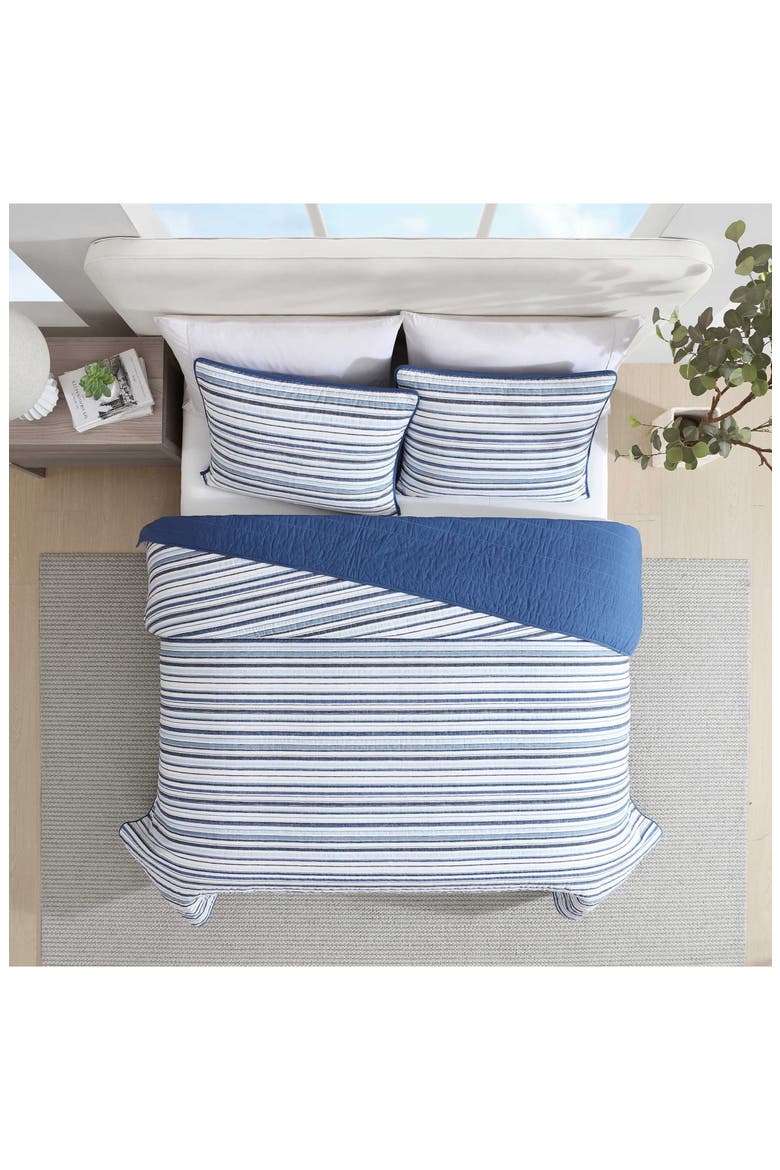 Pembrook Stripe Reversible Cotton Quilt Set, Alternate, color, DARK BLUE