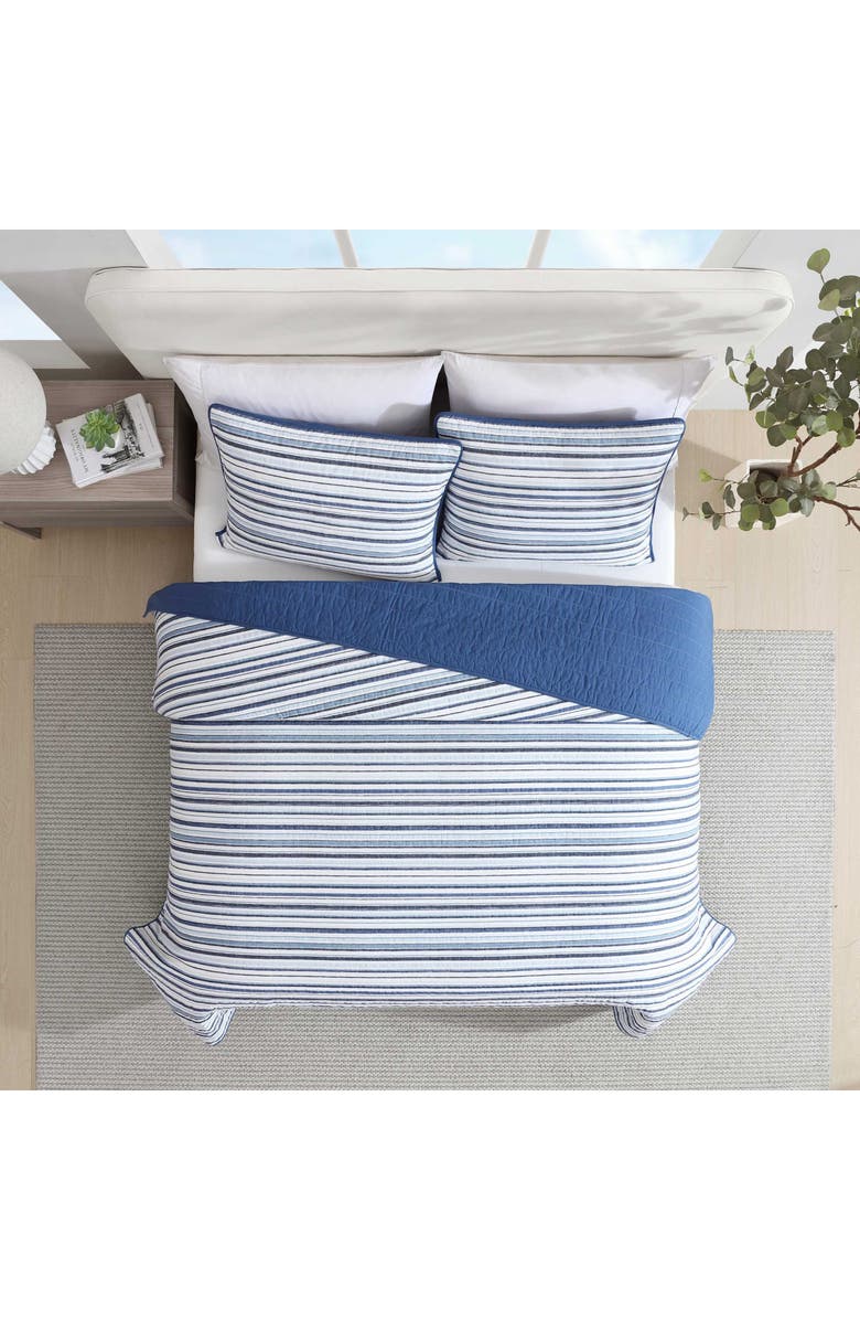 Nautica Pembrook Stripe Reversible Cotton Quilt Set, Alternate, color, Dark Blue