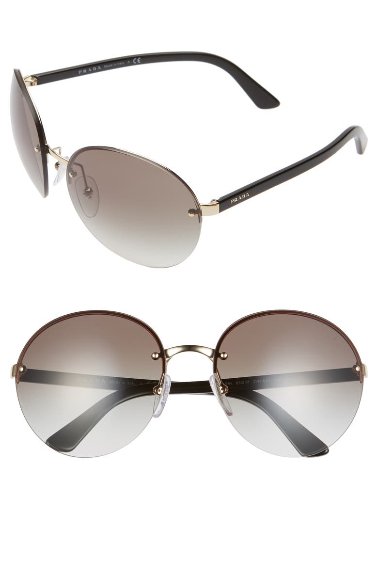 Prada 61mm Rimless Round Sunglasses, Main, color, 