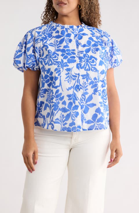 Shia Floral Avy Cotton Button-Up Top (Plus)