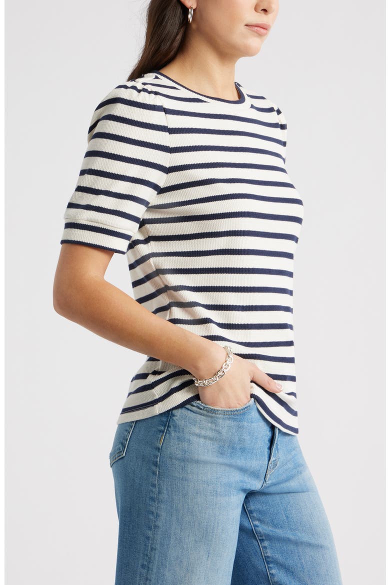 Stripe Elbow Sleeve Cotton Knit Top, Alternate, color, IVORY- NAVY SENA STRIPE