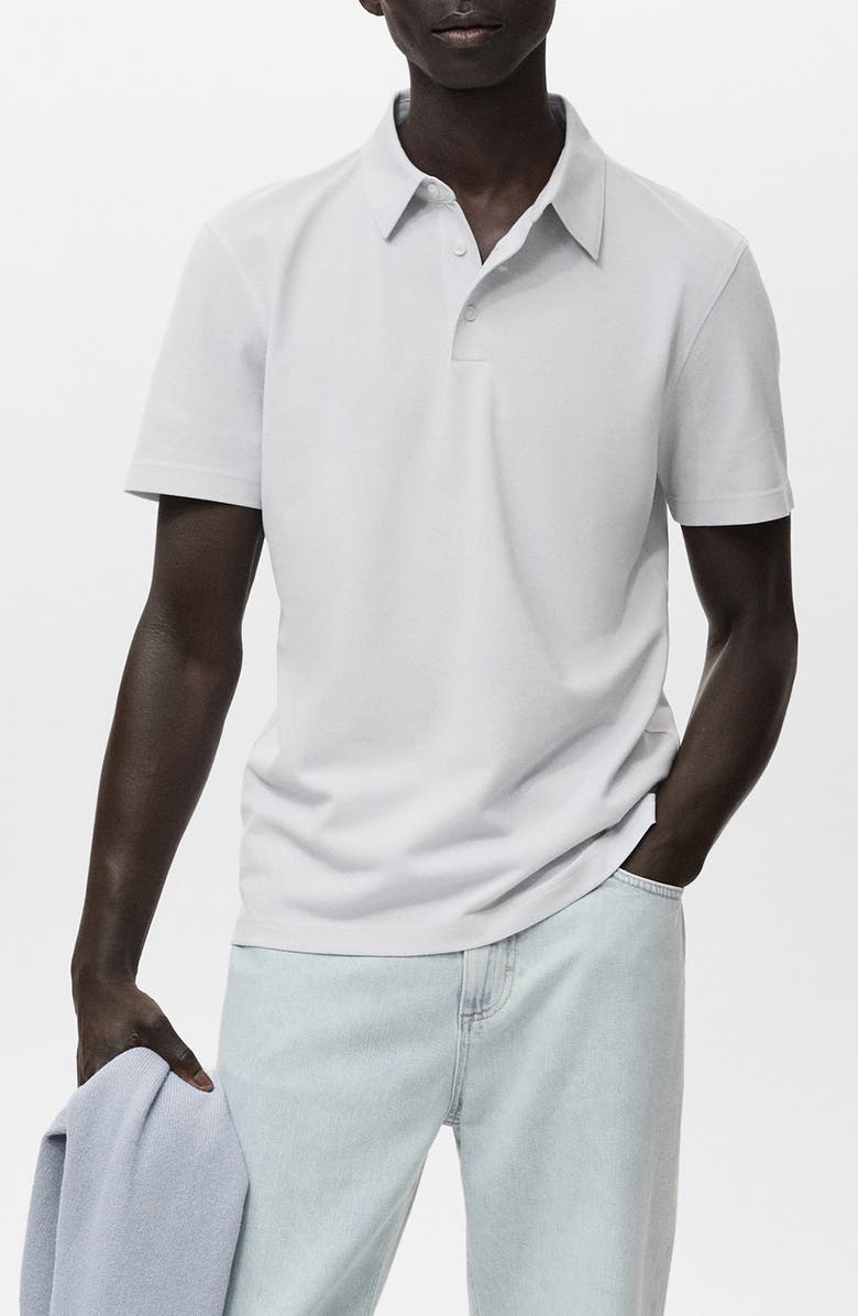 MANGO Solid Cotton Blend Piqué Polo, Main, color, Ivory White