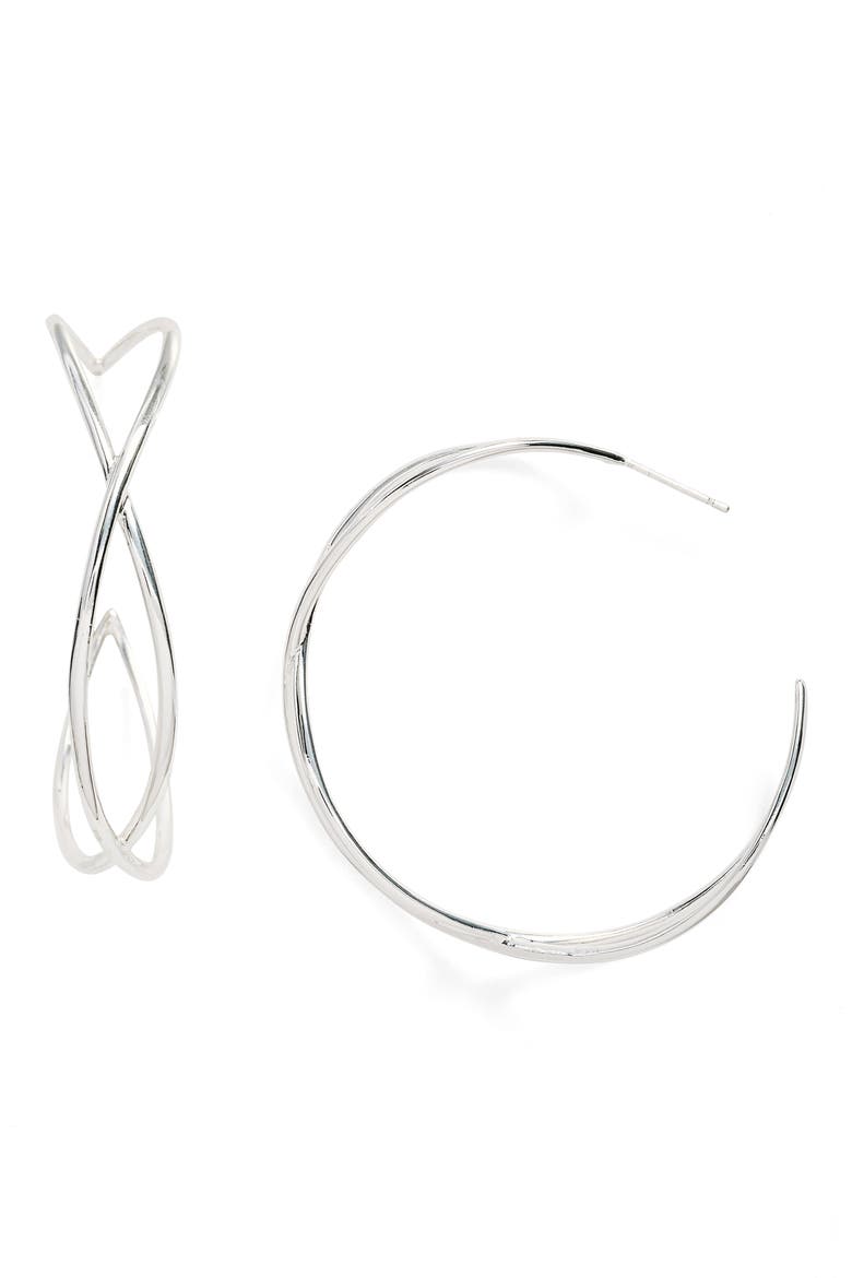 Autumn Hoop Earrings, Main, color, SILVER