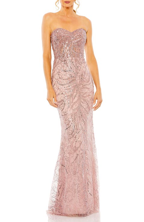 Strapless Rhinestone Embellished Trumpet Gown
