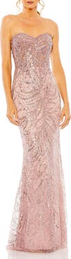 Mac Duggal Strapless Rhinestone Embellished Trumpet Gown