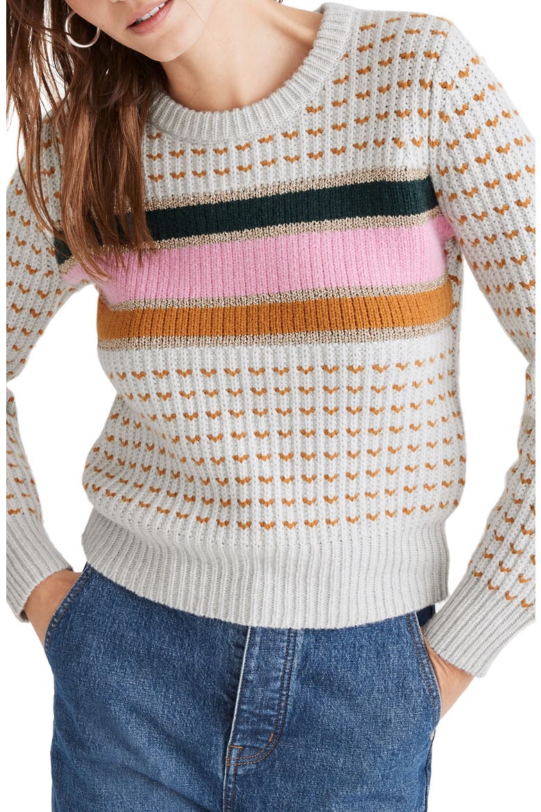 Metallic Stripe Sweater, Main, color, HEATHER BLIZZARD