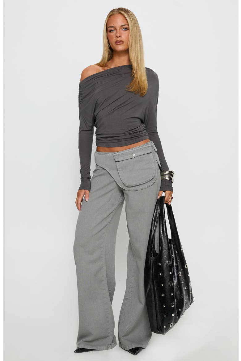 Party Hour Ruched One-Shoulder Long Sleeve Top, Alternate, color, CHARCOAL