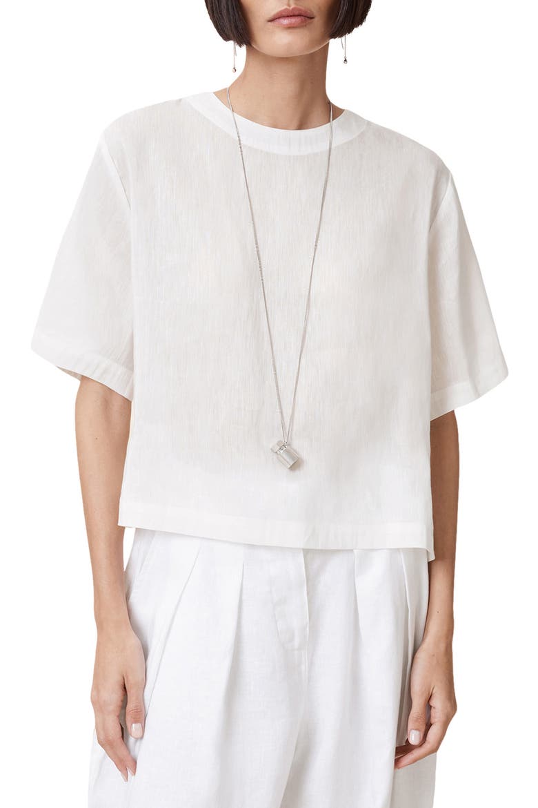Lottie Linen & Silk Crop T-Shirt, Main, color, CHALK WHITE