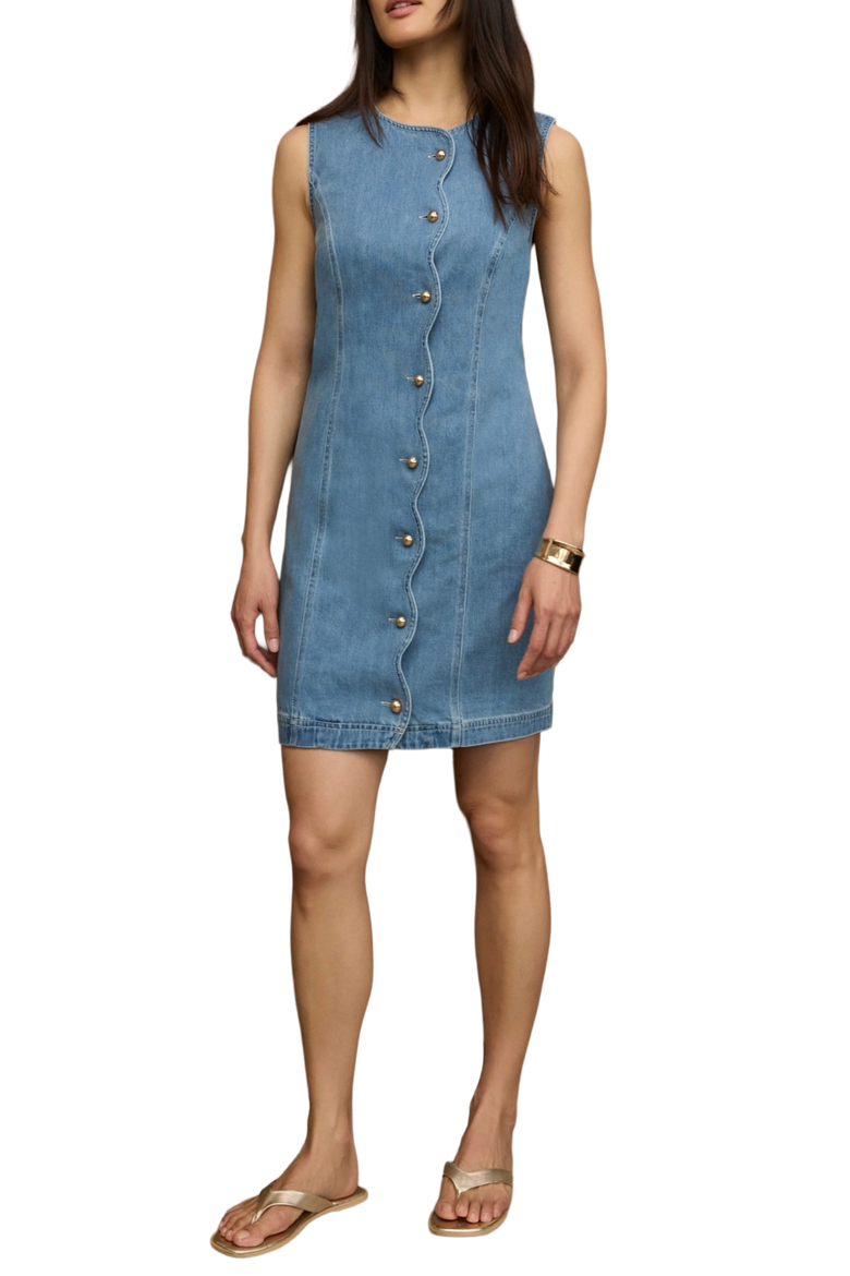 Denim Scallop Mini Shift Dress, Main, color, Blue