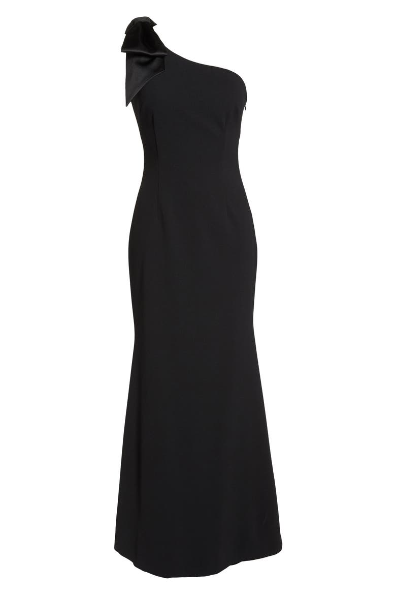 One-Shoulder A-Line Gown, Alternate, color, BLACK