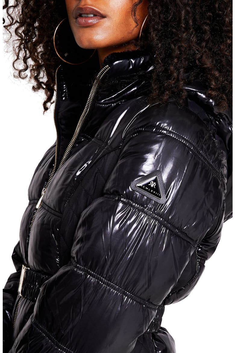 Hooded Puffer Jacket with Faux Fur Trim, Alternate, color, BLACK