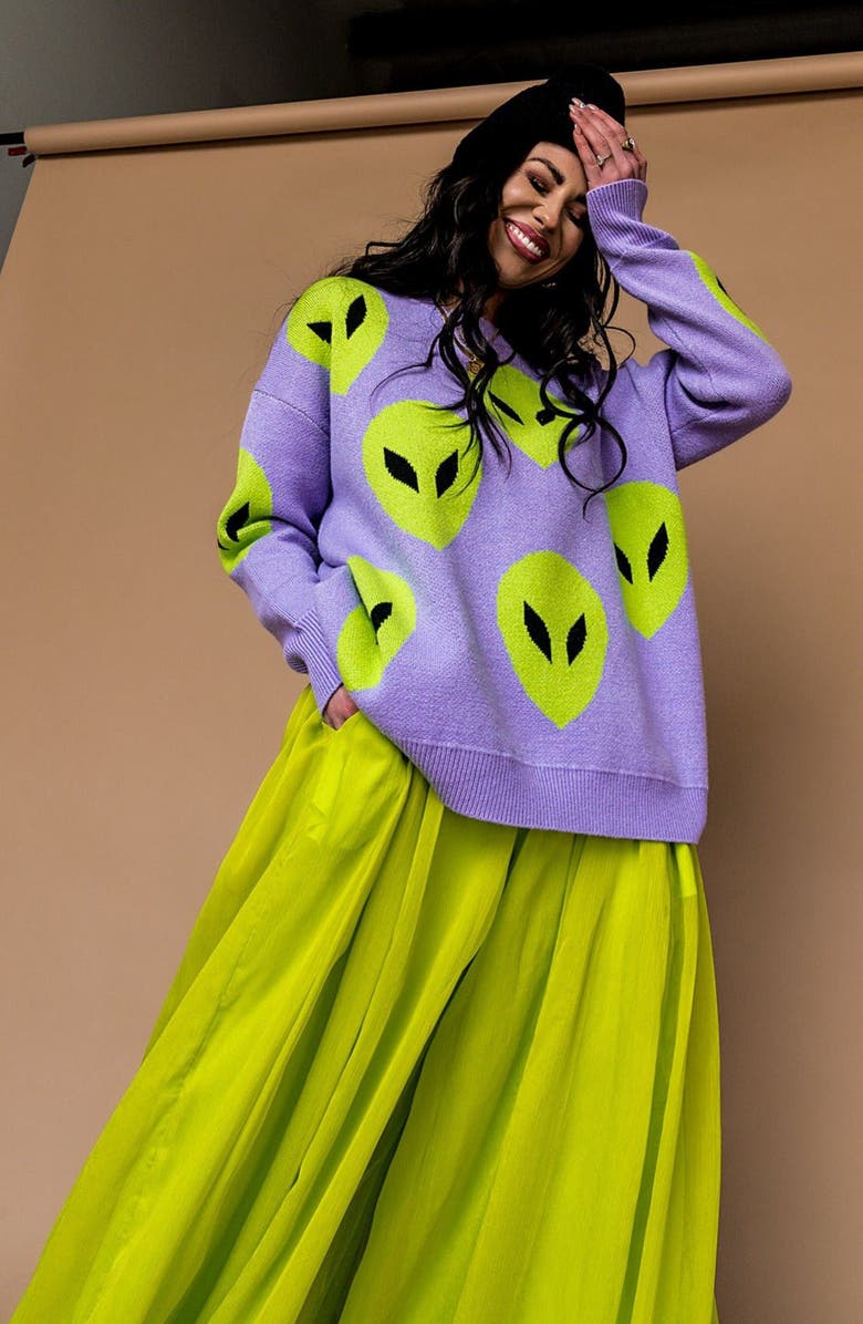 Dressed in Lala Alien Crewneck Sweater, Alternate, color, Lavender