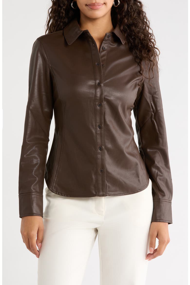 Faux Leather Fitted Shirt, Main, color, DELICIOSO