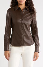 Halogen® Faux Leather Fitted Shirt
