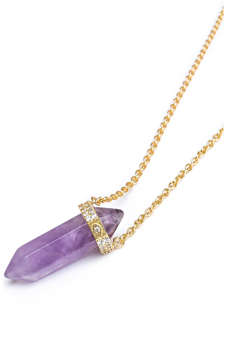 Engraved Evil Eye Quartz Crystal Necklace, Main, color, Amethyst