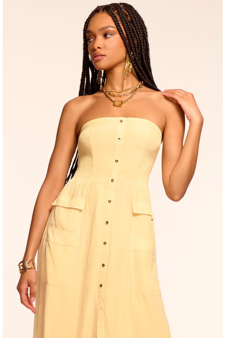 Blair Strapless Midi Dress, Alternate, color, BUTTER