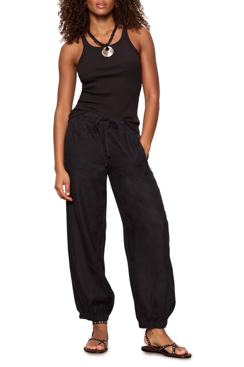 Melody Drawstring Linen Balloon Pants, Alternate, color, BLACK