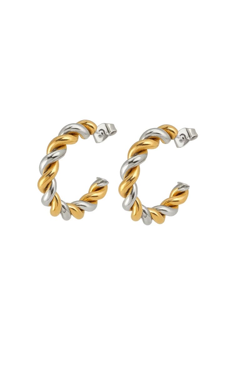 Gilded Twist Mixed Metal Two-Tone Hoop Earrings, Main, color, Gold/ Silver