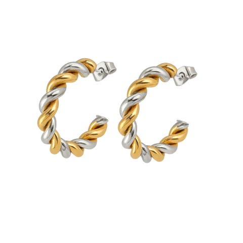Gilded Twist Mixed Metal Two-Tone Hoop Earrings
